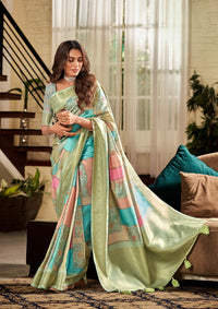 Multicolor Designer Digital Printed Soft Silk Saree With Blouse