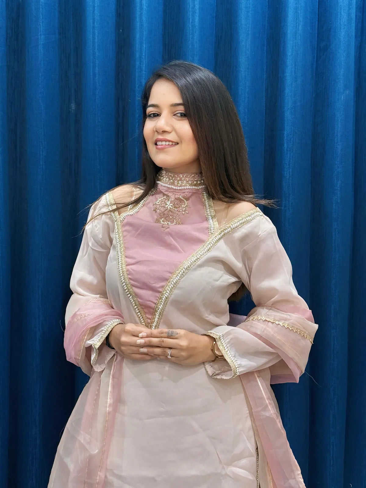 Rose Roman Shimmer Readymade Kurti Set with Designer Handwork