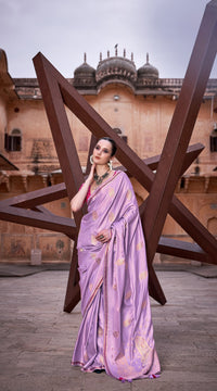 Lavender Pure Sattin silk With Zari Weaving Saree With Blouse