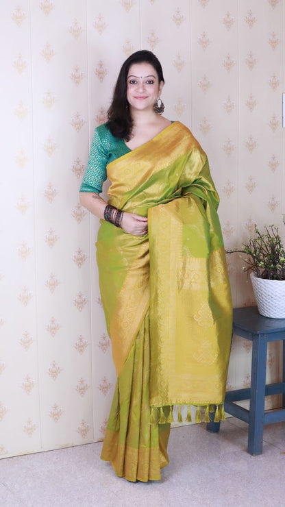 Mahendi Color Soft Silk Woven Jari Designer Ethnic Partywear Saree