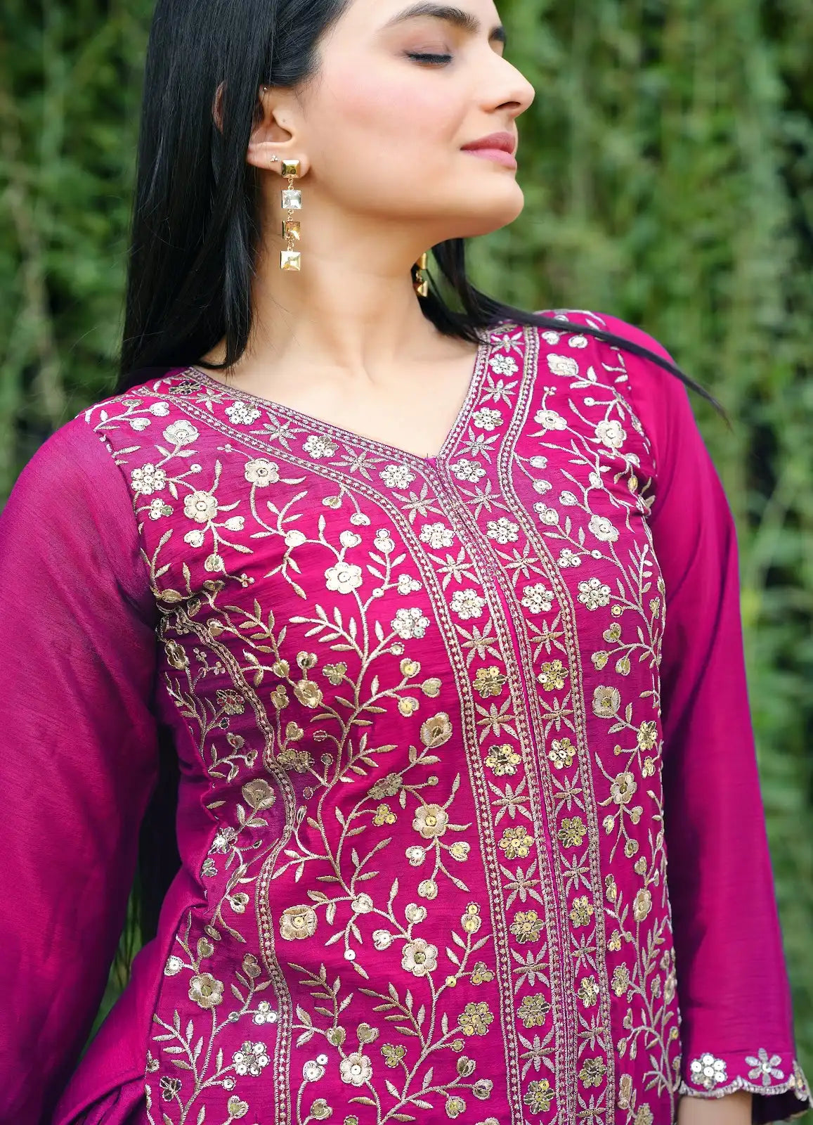 Heavy Chinon Suit With Sequence Embroidered Work