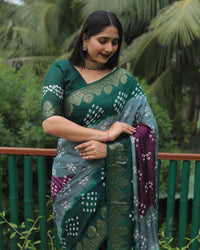 Grey Woven Design Pure Bandhej Soft Silk Saree