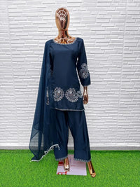 Navy-Blue Crape Readymade Salwar Suit with Embroidery Work