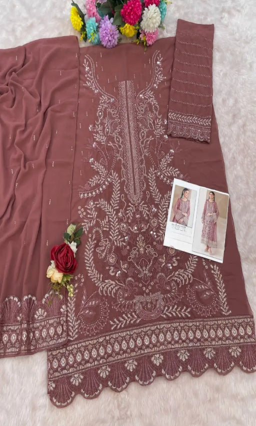 Brown Fox Georgette Semi Stiutched Suit with Embroidery Sequenc & Khatli Work