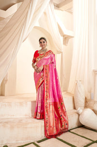 Pink Designer Weaving Pure Paithani Tissue Silk Saree With Blouse