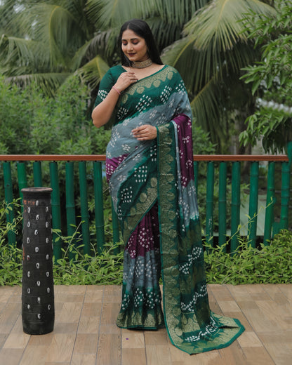 Grey Woven Design Pure Bandhej Soft Silk Saree