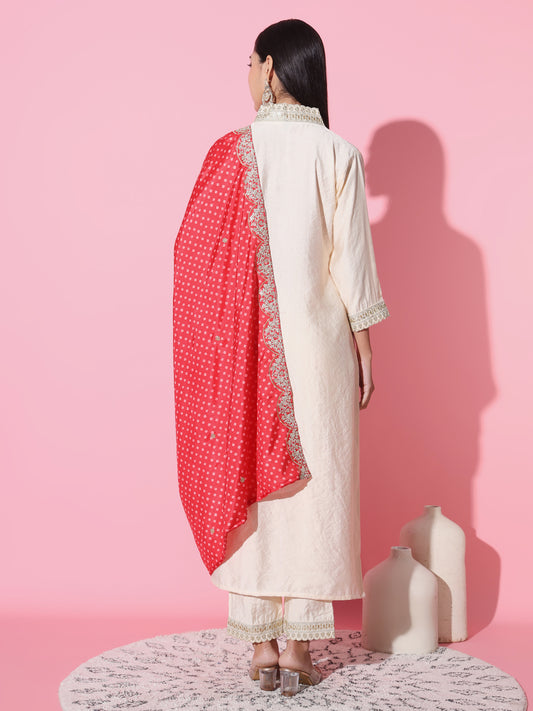 Gadhwal Fabric Sequence Embroidered Work Straight Cut Kurta, Pant and Dupatta Set