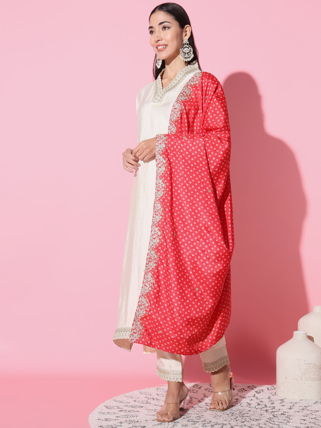 Gadhwal Fabric Sequence Embroidered Work Straight Cut Kurta, Pant and Dupatta Set