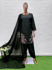 Black Crape Readymade Salwar Suit with Embroidery & Sequence Work