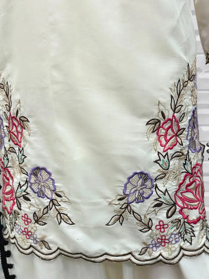White Crape Readymade Salwar Suit with Embroidery & Sequence Work