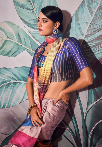 Purple Pure Sattin silk With Zari Weaving Saree With Blouse