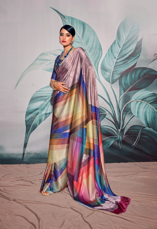 Purple Pure Sattin silk With Zari Weaving Saree With Blouse