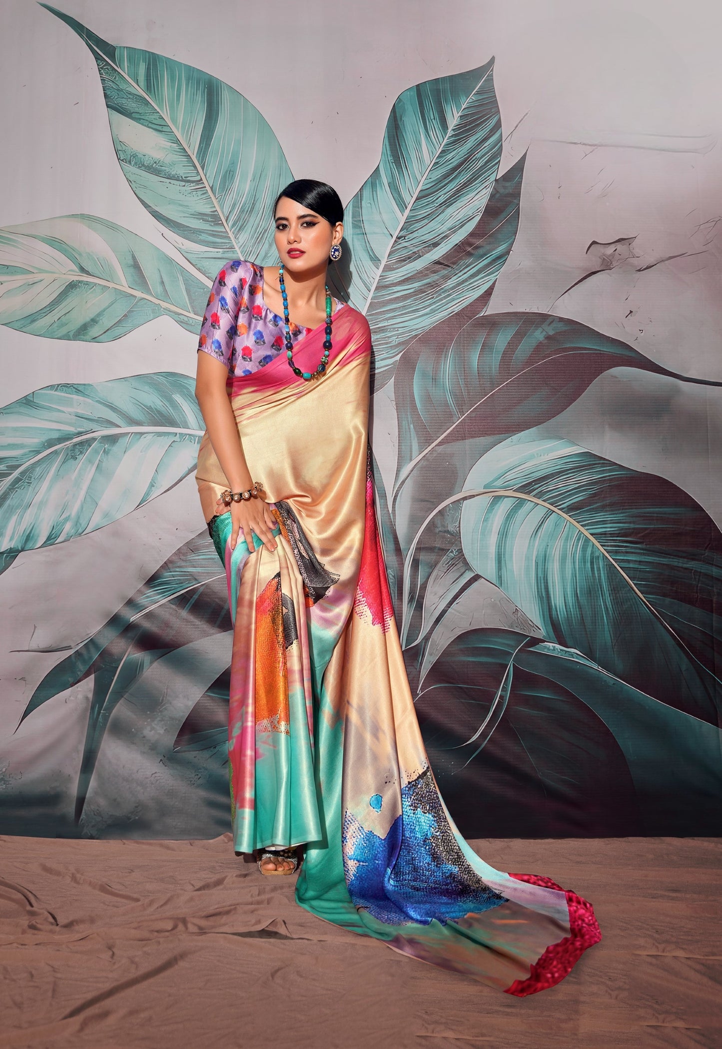 Cream Pure Sattin silk With Zari Weaving Saree With Blouse