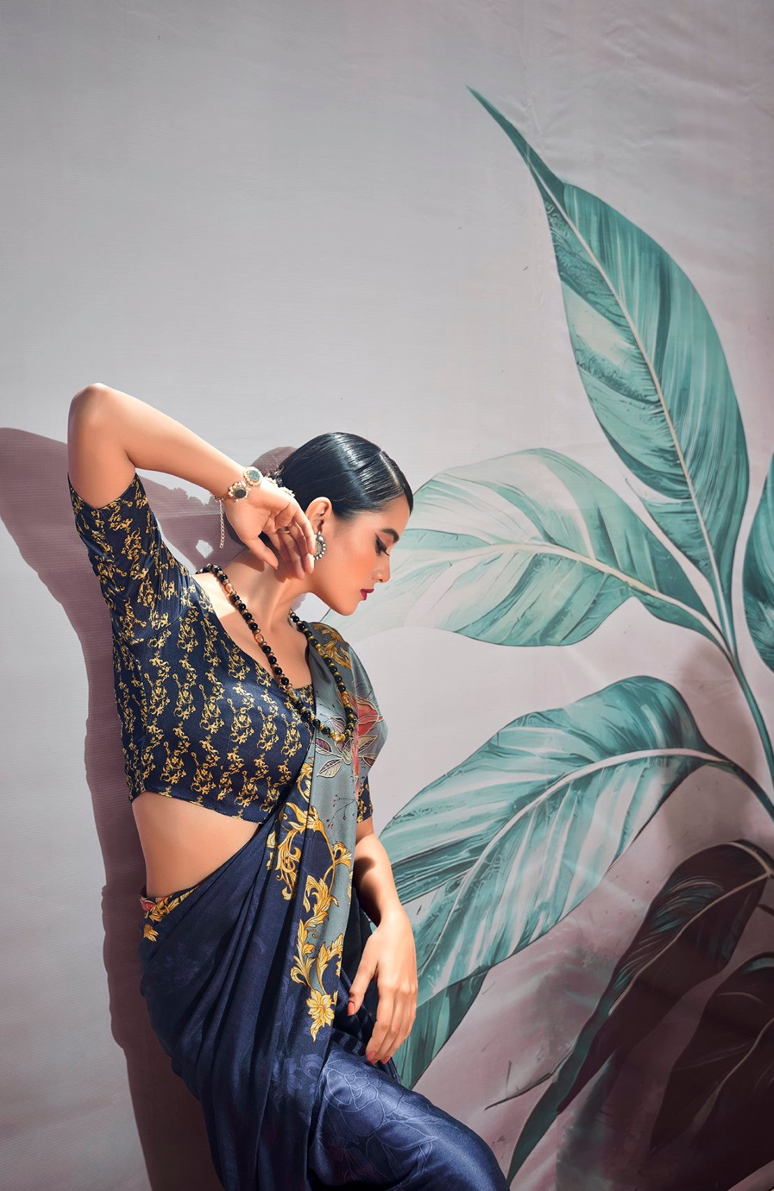 Navy Blue Pure Sattin silk With Zari Weaving Saree With Blouse