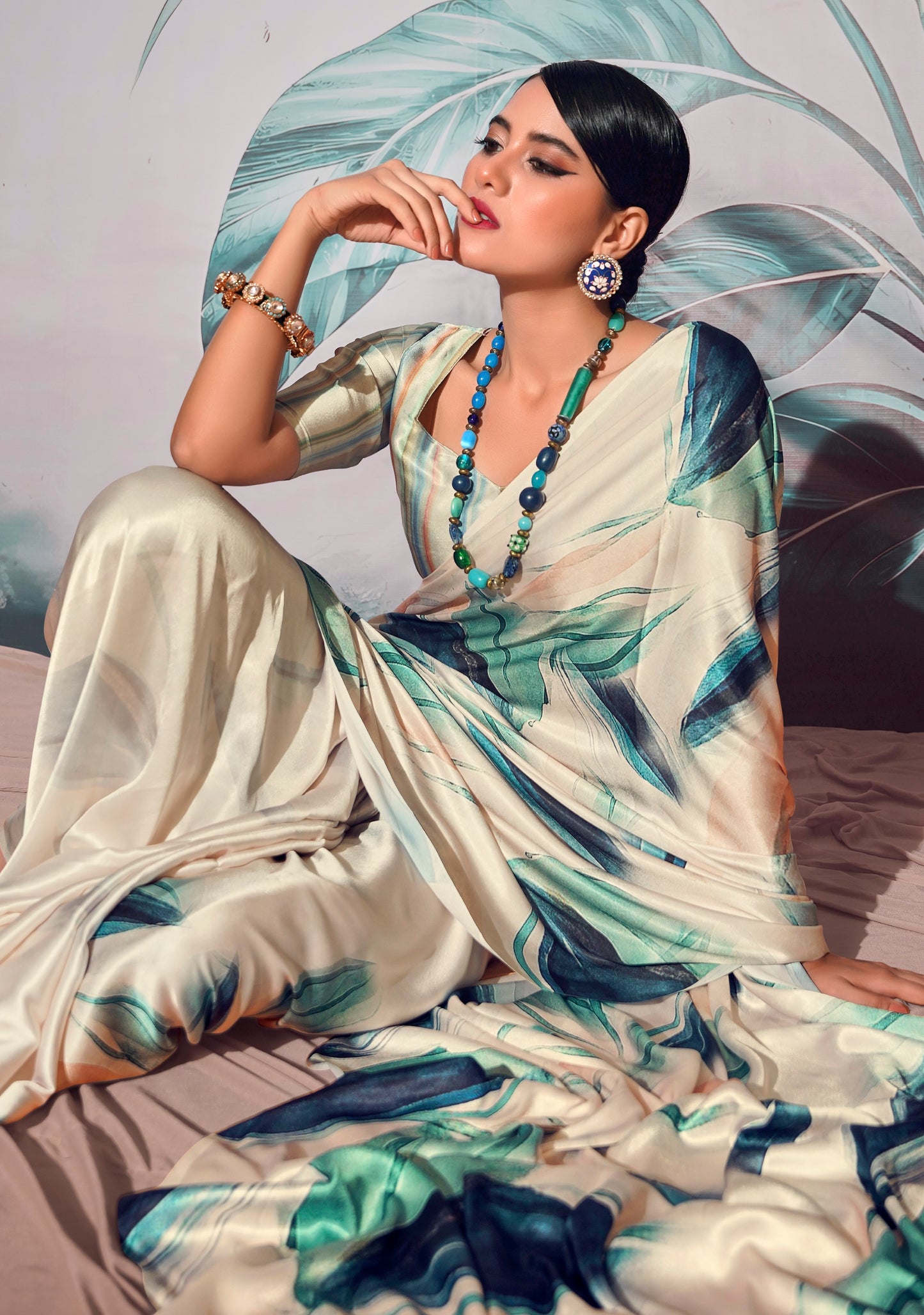 Off White Pure Sattin silk With Zari Weaving Saree With Blouse