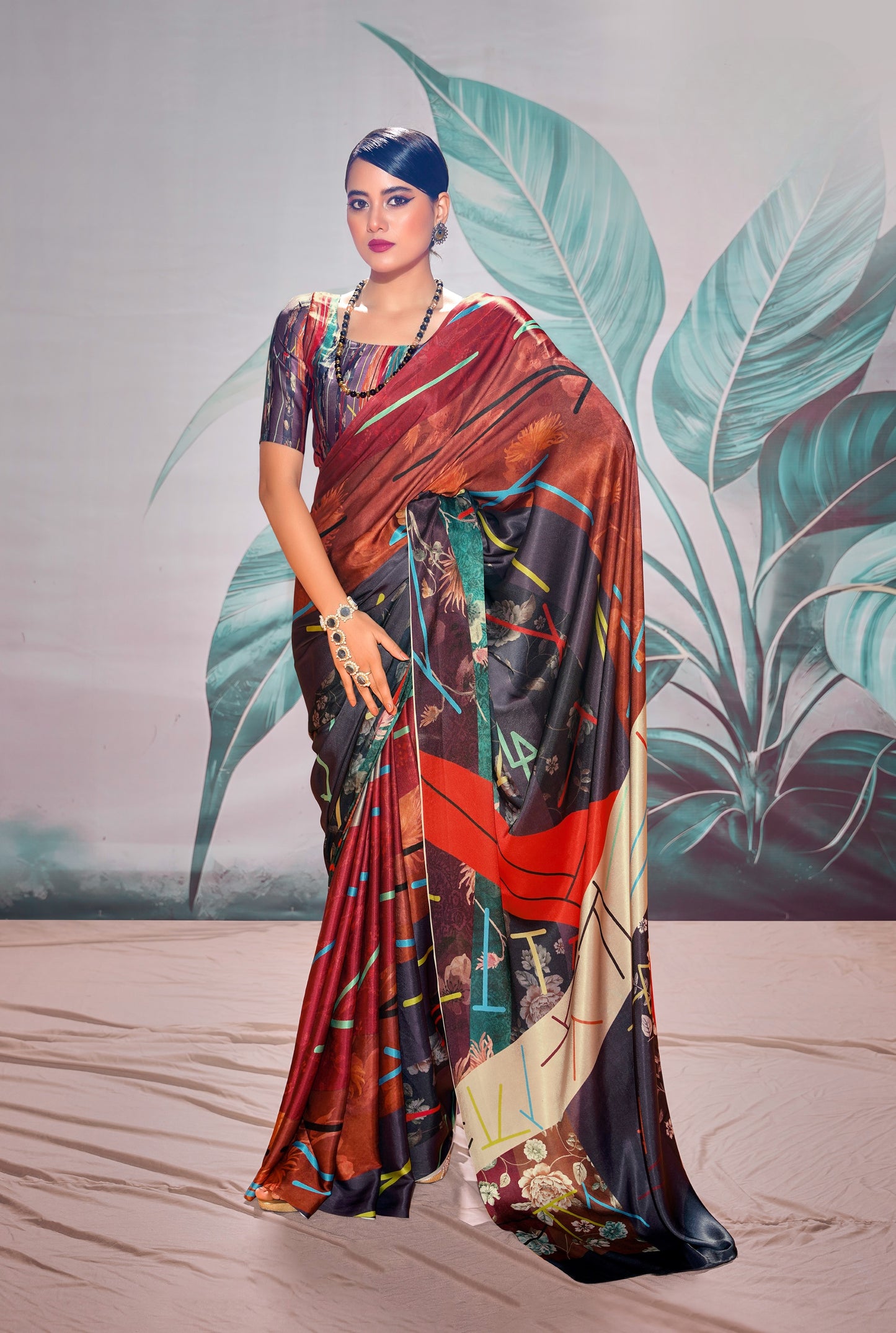 Maroon Pure Sattin silk With Zari Weaving Saree With Blouse