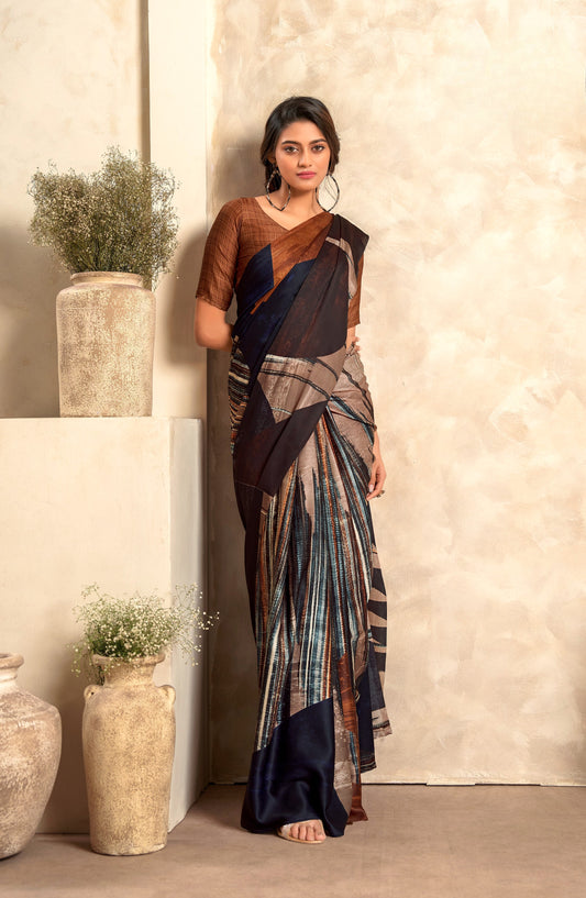 Blue Fabric With Digital Print Saree With Blouse