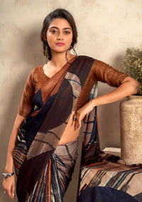 Blue Fabric With Digital Print Saree With Blouse