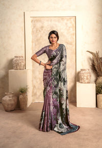 Lavender Soft Sattin Silk With Zari Weaving Saree With Blouse
