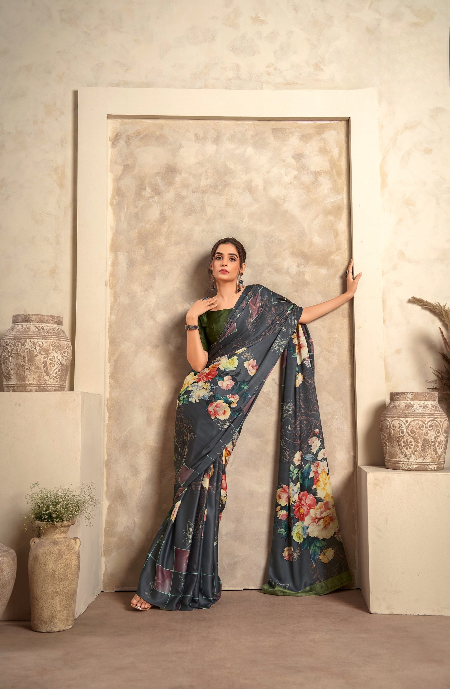 Black Soft Sattin Silk With Zari Weaving Saree With Blouse