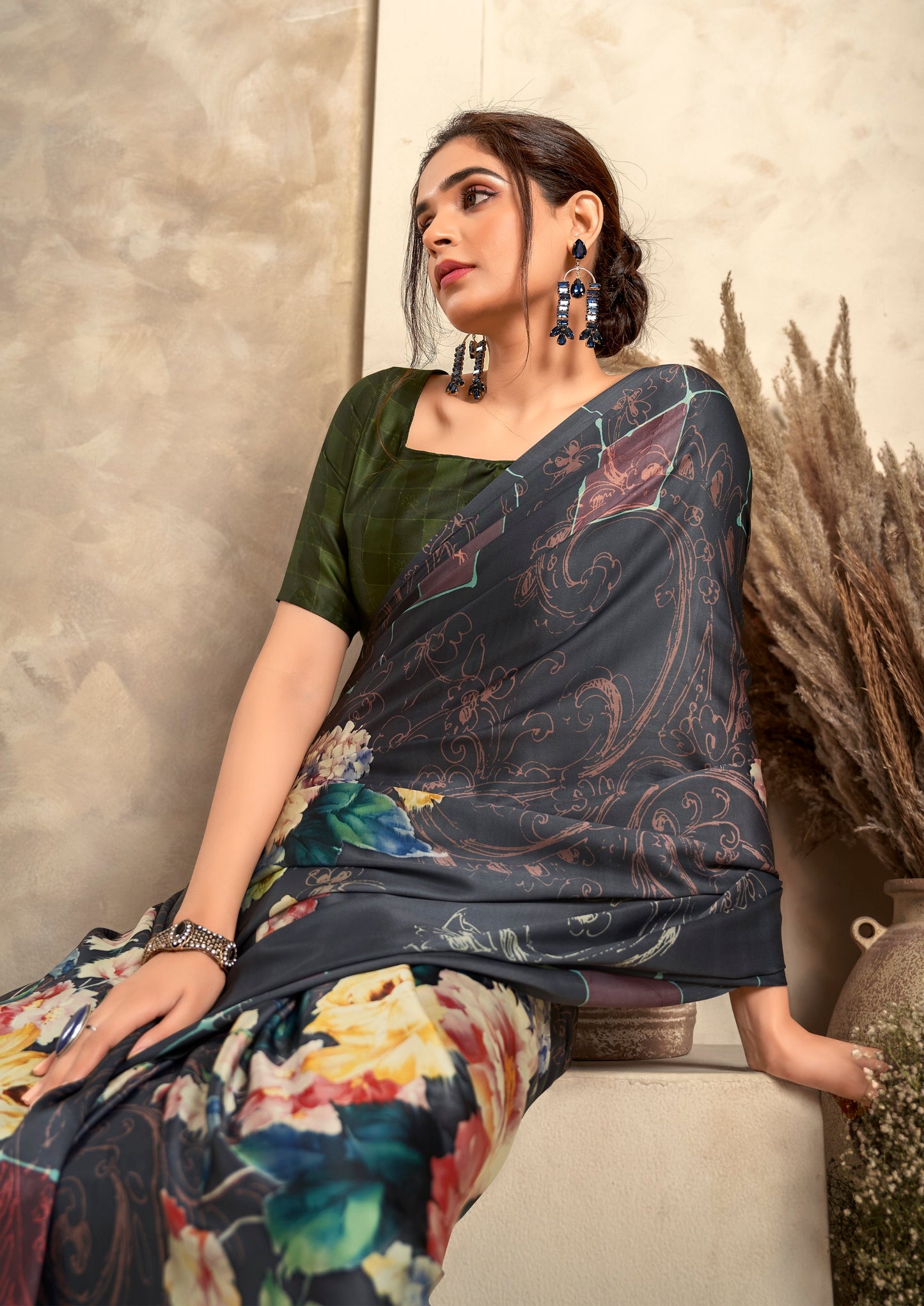 Black Soft Sattin Silk With Zari Weaving Saree With Blouse