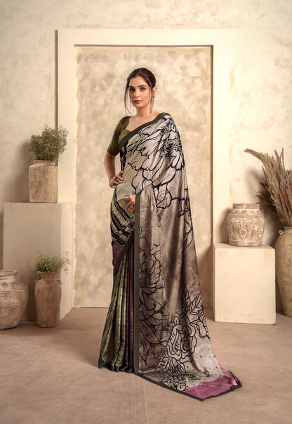 Light brown Soft Sattin Silk With Zari Weaving Saree With Blouse