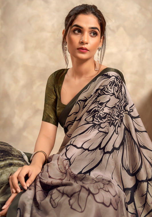 Light brown Soft Sattin Silk With Zari Weaving Saree With Blouse