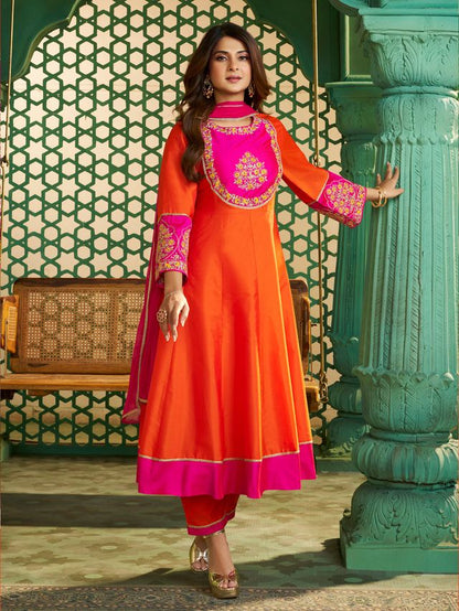 Orange Color Beautiful Chanderi Fabric Designer Ceremonial Readymade Suit
