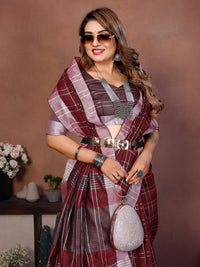 Maroon Weaving Linen Cotton Saree With Blouse