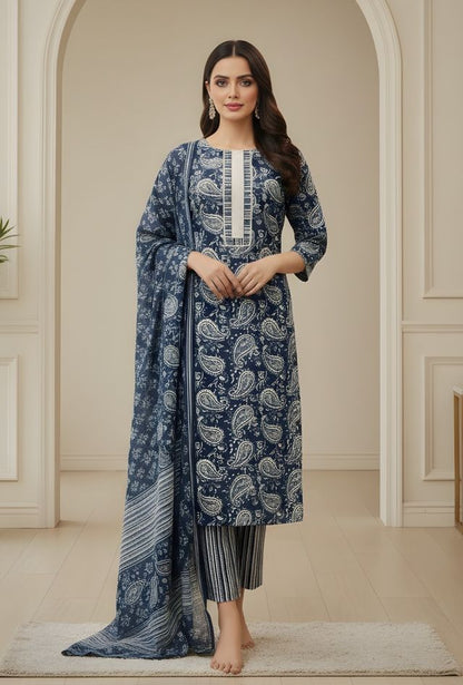 Teal Color Cotton Fabric Stylish And Trendy Kurta Set For Ethnic Girls