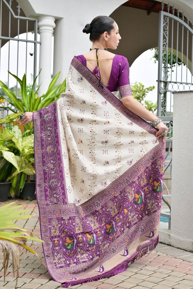 Purple Color Beautiful Woven Designer Partywear Saree