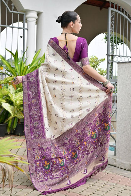 Purple Color Beautiful Woven Designer Partywear Saree