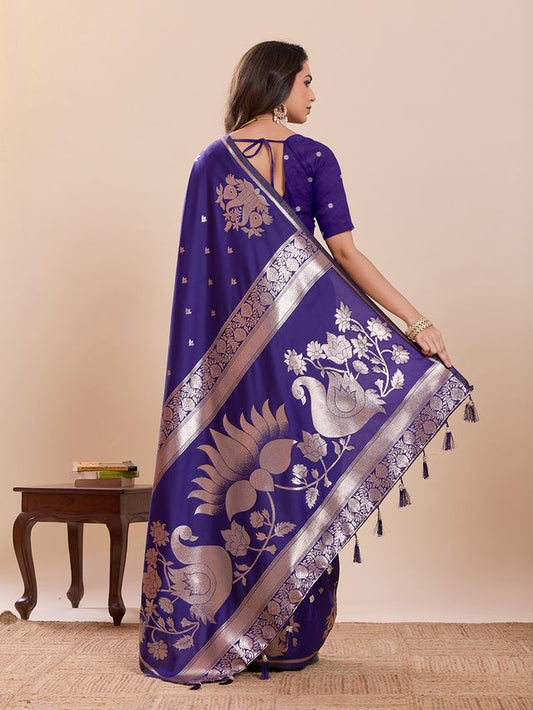 Violet Color Soft Silk Fabric Woven Jari Designer Partywear Saree