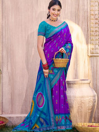 Purple Color Pochampalli Silk Fabric Designer Woven Ethnic Ceremonial Saree