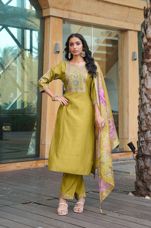 Yellow Color Beautiful Cotton Silk Fabric Ceremonial Salwar Suit