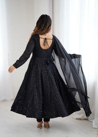 Women's Gorgeous Embroidery Fox Georgette Fabric Flared Anarkali Pant and Dupatta Set 55