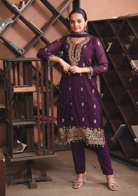 Women's Fox Georgette fabric Embroidery work Kurta with Pant and Dupatta set