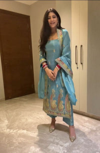 Beautiful Women's Chinon fabric Embroidery work Kurta with Pant and Dupatta set