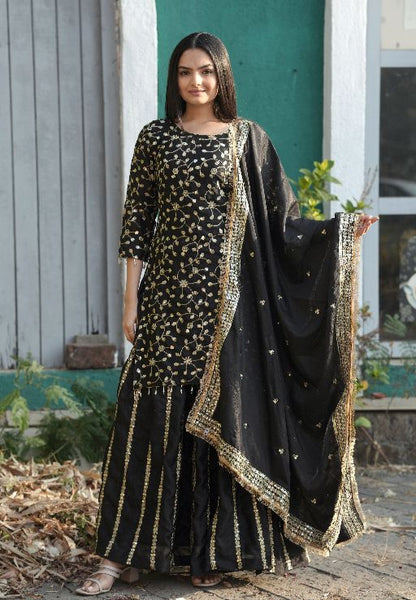 Women's Chinon fabric Embroidery work Kurta with Lehenga and Dupatta set