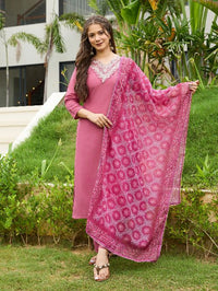 Women Beautiful Embroidery Rayon Fabric with Straight Kurta, Pant and Dupatta Set 698