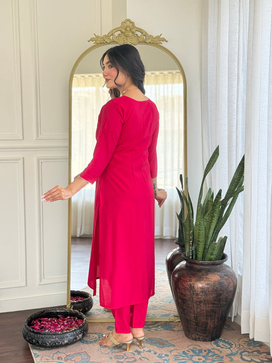 Gorgeous Embroidery Chanderi Silk Fabric Straight Kurta Pant with Dupatta Set