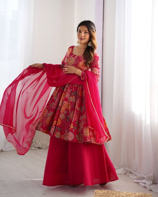 Anarkali Kurta Gown is a stunning traditional Indian outfit that combines elegance and style It is typically worn by women for special occasions,