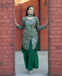 Women's Beautiful Thread Work Tapeta Silk Fabric Straight Kurta Sharara and Dupatta Set