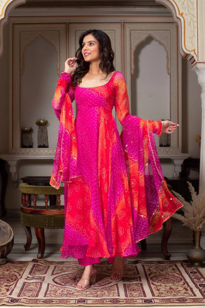 Women Gorgeous Digital Printed Faux Georgette Fabric Flared Anarkali, Pant and Dupatta Set