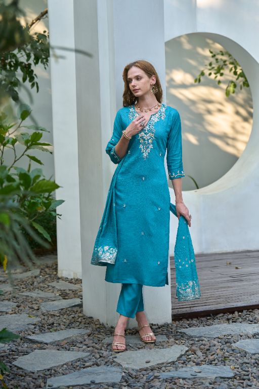 Women's Gorgeous Vatican Embroidery Straight Kurta with Pant And Dupatta Set RY
