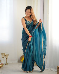 READY TO WEAR PRE DRAPED READY TO WEAR SAREE WITH FULL STITCHED BLOUSE PREMIUM GOLD CRUSH TISSUE SILK FABRIC