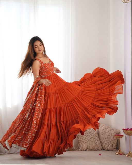   PURE SOFT FOX GEORGETTE FABRIC FULLY FLAIR ANARKALI,WITH DUPPTA SET,PENT READY TO WEAR