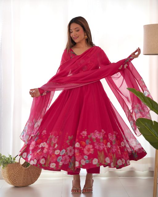 Anarkali gowan with duppata set with pent anarkali gowan with emrodary duppata pink gown pink gown for women