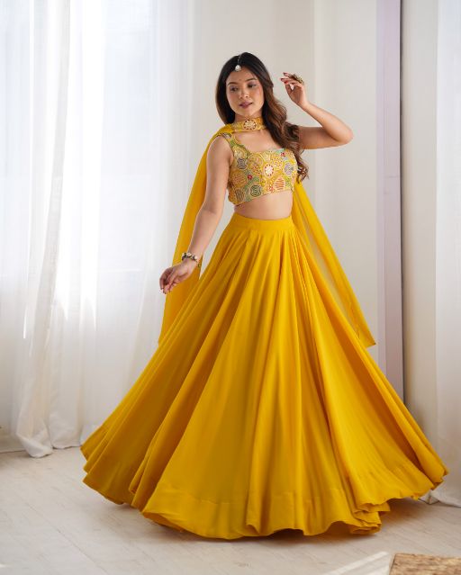 PRESENTING NEW PURE SOFT FOX GEORGETTE BLOOMING FABRIC LEHENGHA CHOLI FULLY STTICHED,