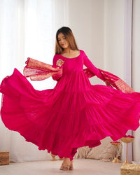 Anarkali gowan with duppata set with pent anarkali gowan with emrodary